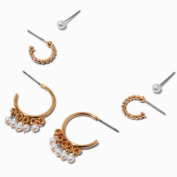 ICING Gold-tone Pearl Shaky Earring Stackables Set - 3 Pack