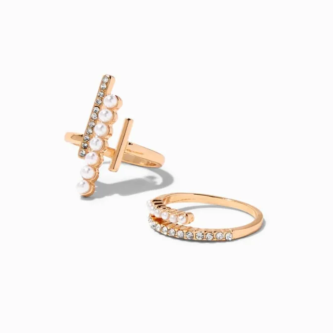 ICING Gold-tone Pearl Statement Rings - 2 Pack