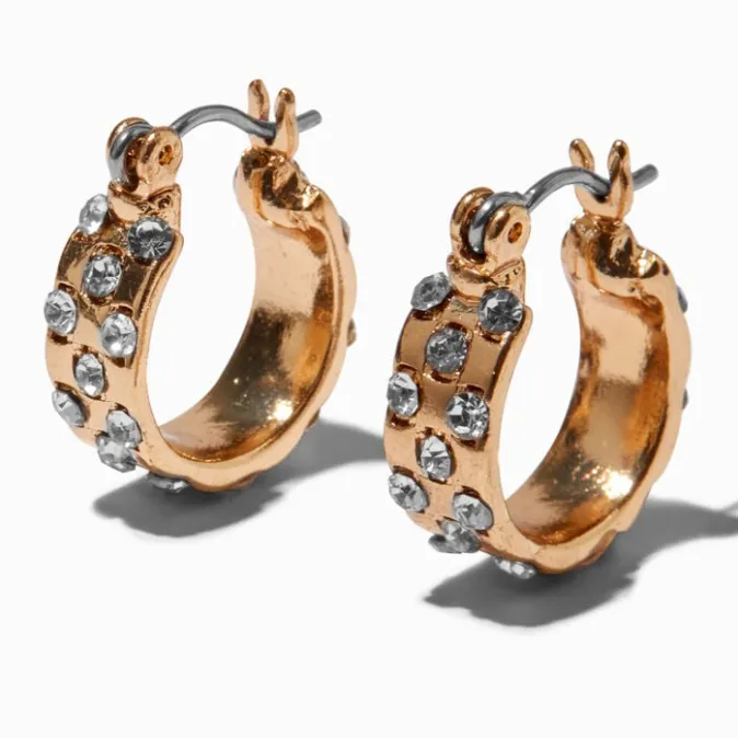 ICING Gold-tone Rhinestone Dots 10MM Hoop Earrings