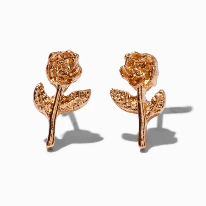 ICING Gold-tone Rose Stem Stud Earrings