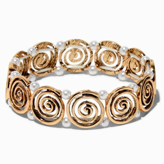 ICING Gold-tone Spiral & Pearl Stretch Bracelet