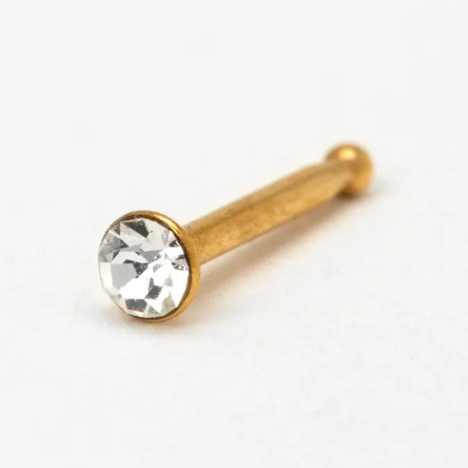 ICING Gold-tone Stainless Steel 20G Crystal Nose Stud