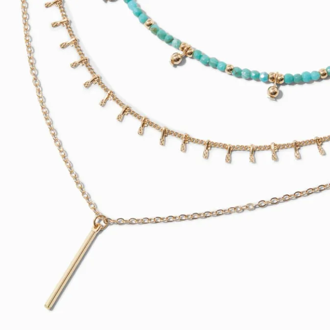 ICING Gold-tone Stick Pendant Turquoise Beaded Multi-Strand Necklace