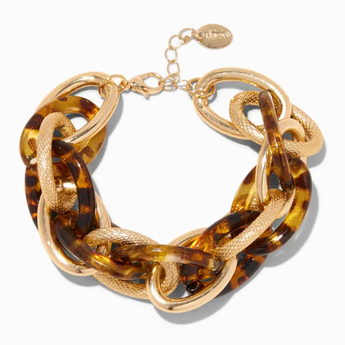 ICING Gold-tone Tortoiseshell Chain Link Extended Length Bracelet