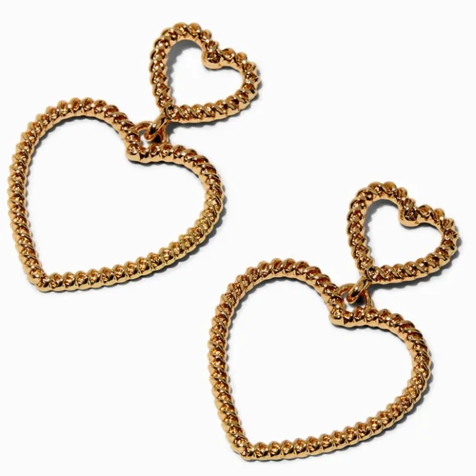 ICING Gold-tone Twist Heart 2'' Drop Earrings