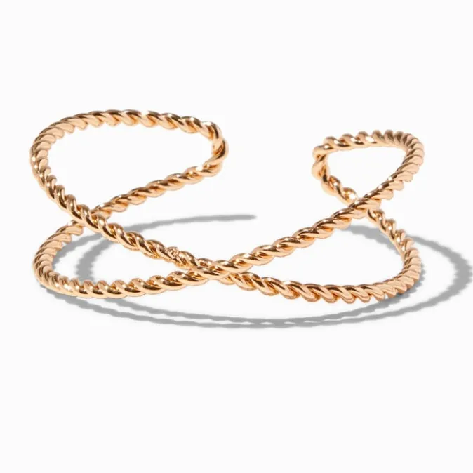 ICING Gold-tone Twisted Rope X Cuff Bracelet