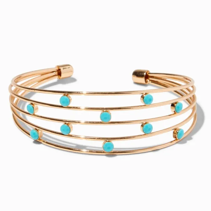 ICING Gold-tone Wire & Turquoise Cuff Bracelet