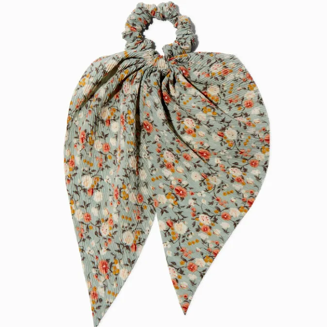 ICING Green Floral Pleated Hair Scrunchie Scarf