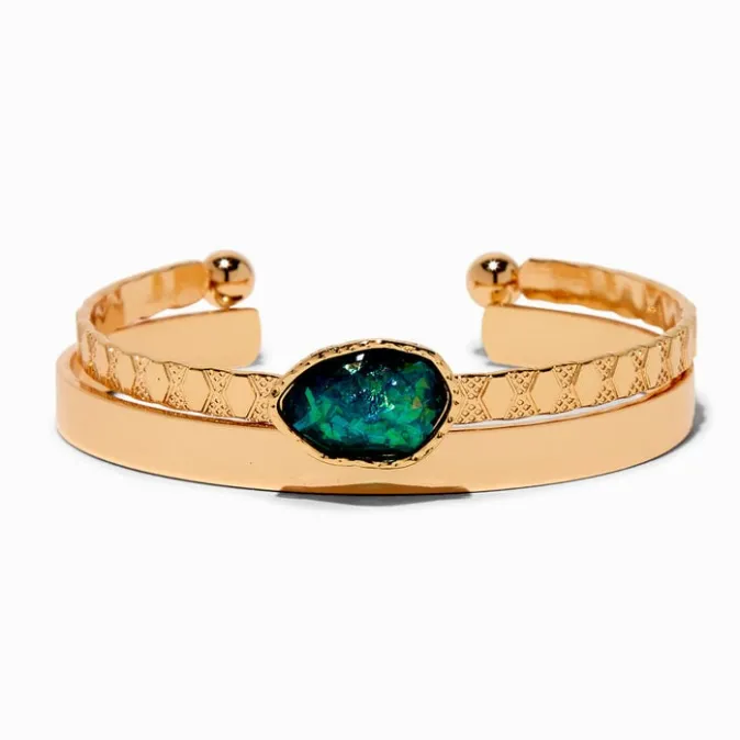 ICING Green Stone Gold-tone Cuff Bracelets - 2 Pack
