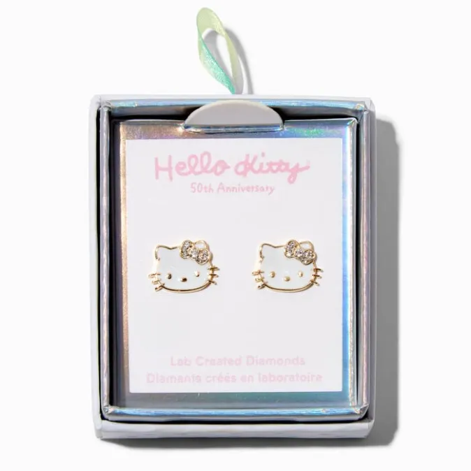 ICING Hello Kitty&reg; 50th Anniversary Exclusive Sterling Silver 1/20 ct. tw. Lab Grown Diamond & Enamel Stud Earrings