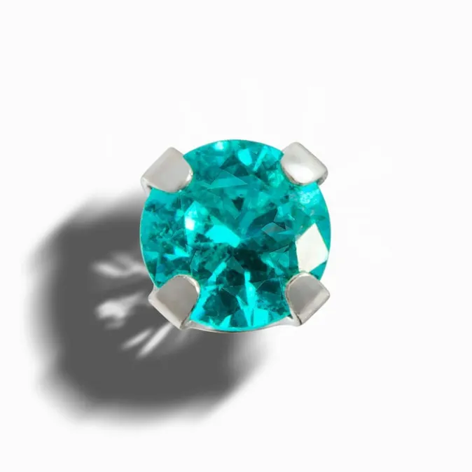 ICING Exclusive 14kt White Gold 3mm Lab Grown Paraiba Tourmaline Studs Ear Piercing Kit with Ear Care Solution