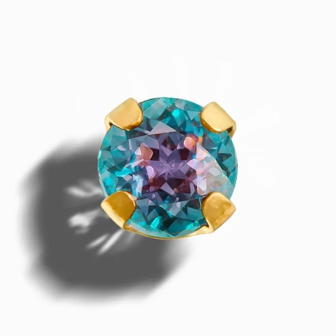ICING Exclusive 14kt Yellow Gold 3mm Lab Grown Alexandrite Studs Ear Piercing Kit with Ear Care Solution