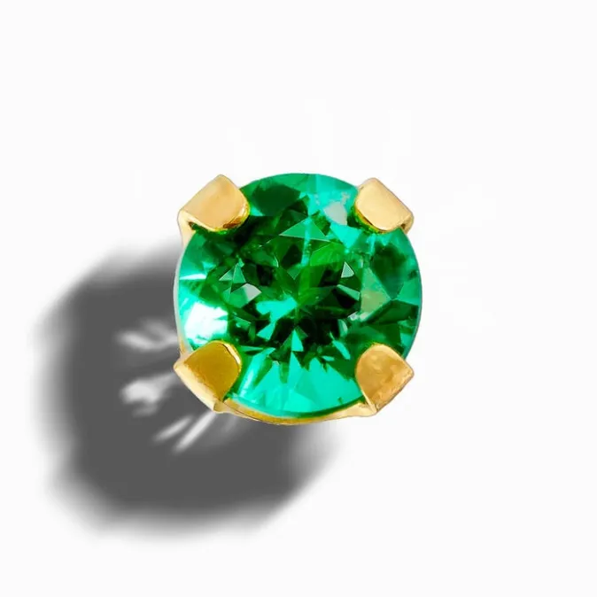 ICING Exclusive 14kt Yellow Gold 3mm Lab Grown Emerald Studs Ear Piercing Kit with Ear Care Solution