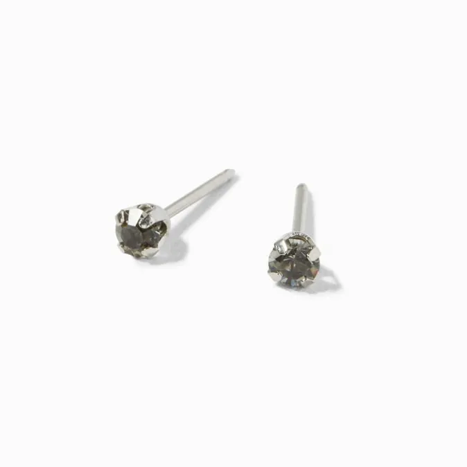 ICING Exclusive Platinum 3mm Black Cubic Zirconia Studs Ear Piercing Kit with Ear Care Solution