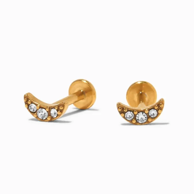 ICING Select Gold Titanium Crystal Micro Crescent Moon Flat Back Stud Earrings