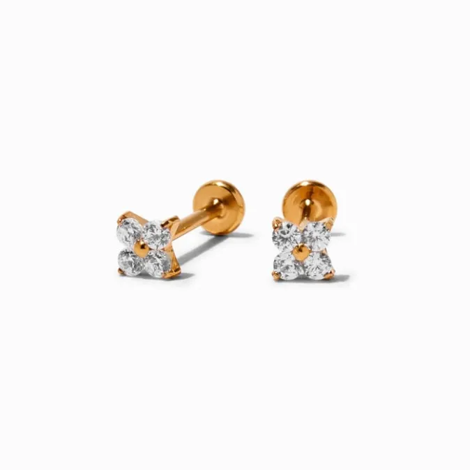 ICING Select Gold-tone Titanium Cubic Zirconia Flower Flat Back Stud Earrings