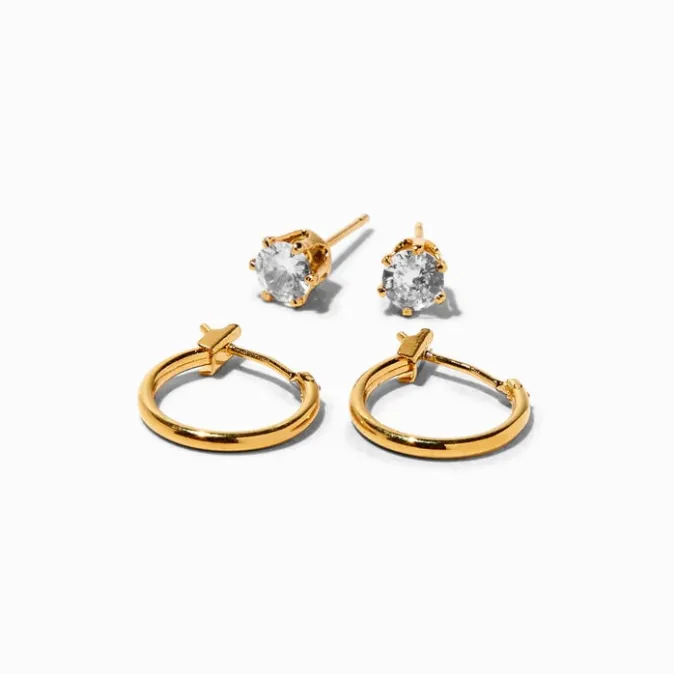 ICING Select 18K Gold Plated Cubic Zirconia Stud & Hoop Earrings - 2 Pack