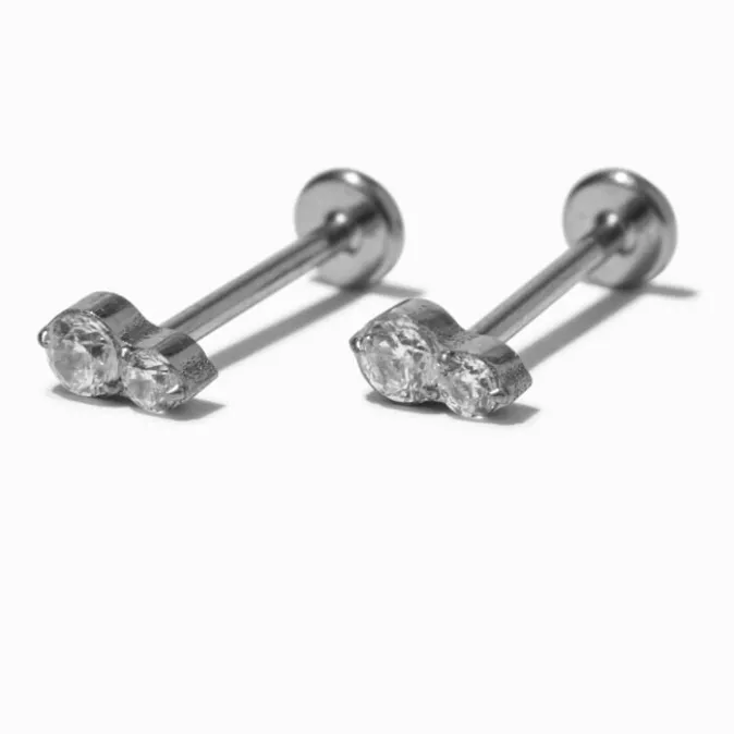 ICING Select Silver-tone Titanium Cubic Zirconia Stack Flat Back Stud Earrings