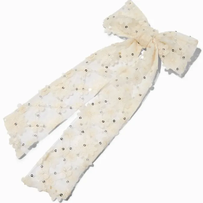 ICING Ivory Flower Sequin Long Tail Hair Bow Clip