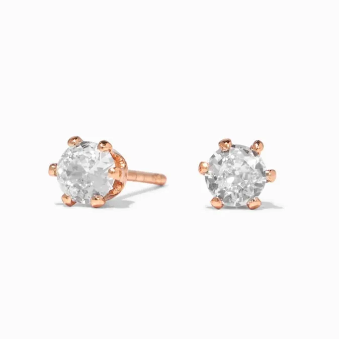 ICING 18K Gold Plated Rose Gold 4MM Cubic Zirconia Round Stud Earrings