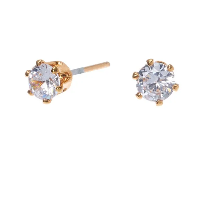 ICING 18kt Gold Plated Cubic Zirconia Round Stud Earrings - 4MM
