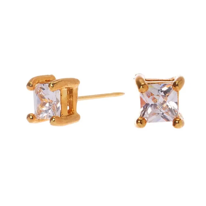 ICING 18kt Gold Plated Cubic Zirconia Square Stud Earrings - 3MM