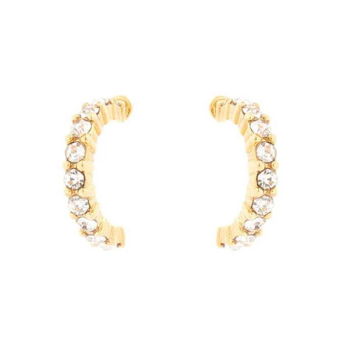 ICING 18kt Gold Plated Glass Stone Half Hoop Earrings