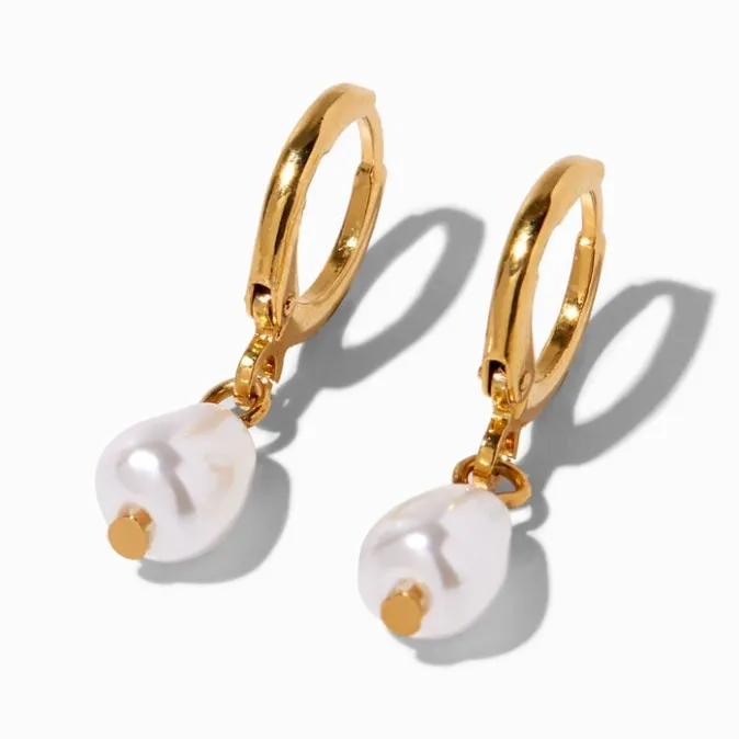 ICING 18kt Gold Plated 10MM Pearl Huggie Hoop Earrings