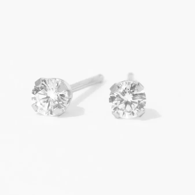 ICING 14kt White Gold 3mm CZ Long Post Studs Ear Piercing Kit with Ear Care Solution