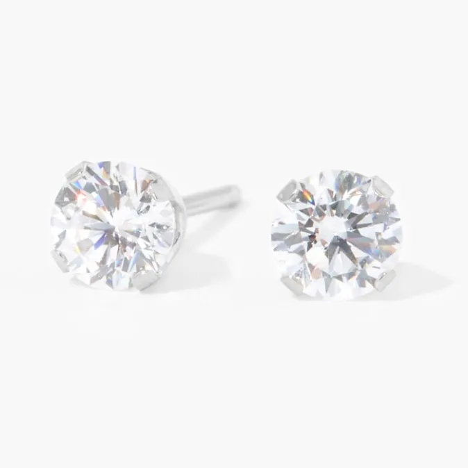 ICING 14kt White Gold 4mm CZ Studs Ear Piercing Kit with Ear Care Solution