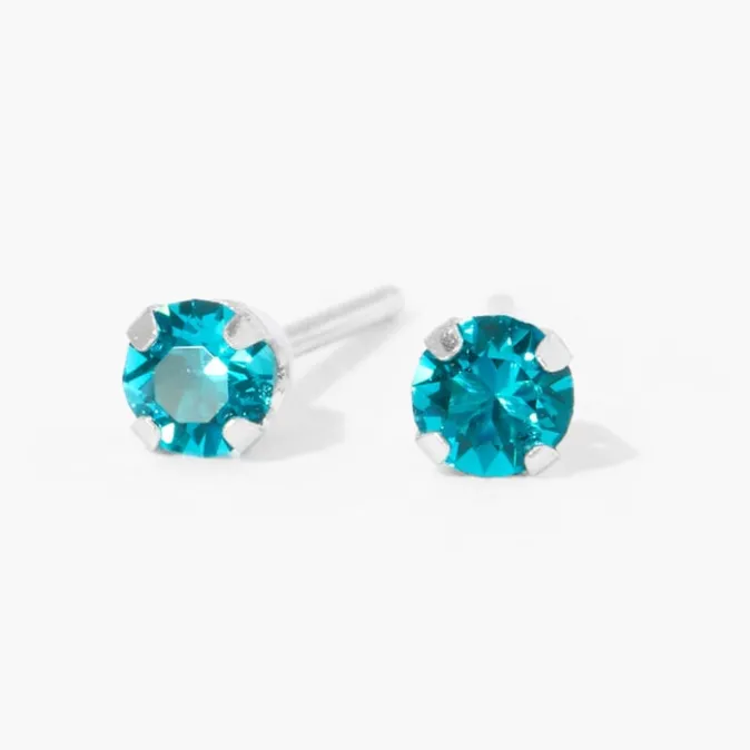 ICING 14kt White Gold 3mm December Blue Zircon Crystal Studs Ear Piercing Kit with Ear Care Solution