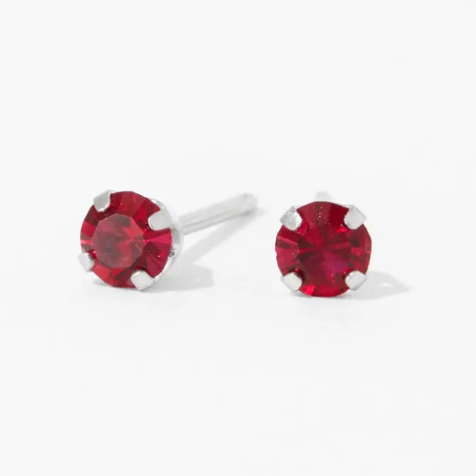 ICING 14kt White Gold 3mm July Ruby Crystal Ear Piercing Kit with Ear Care Solution