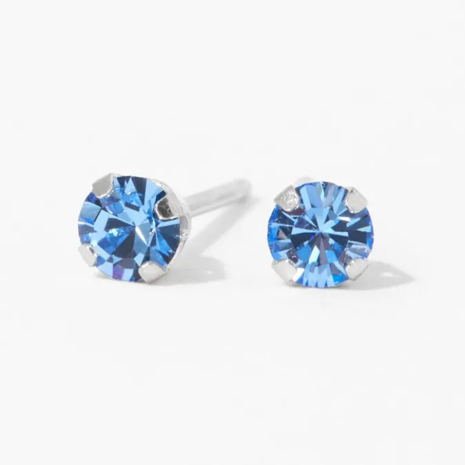 ICING 14kt White Gold 3mm March Light Sapphire Crystal Ear Piercing Kit with Ear Care Solution