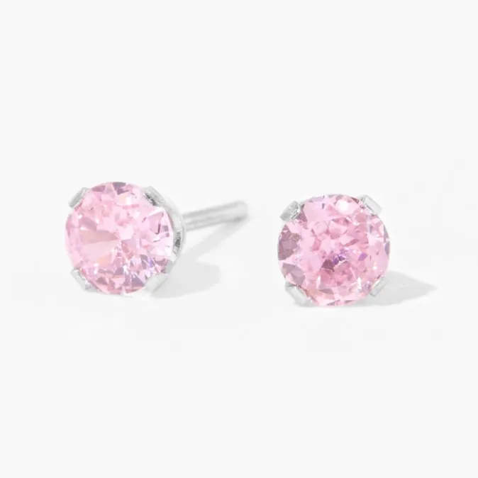 ICING 14kt White Gold 4mm Pink Ice Cubic Zirconia Studs Ear Piercing Kit with Ear Care Solution