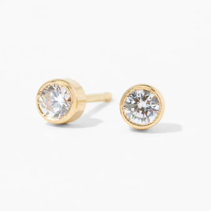 ICING 14kt Yellow Gold 3mm Bezel CZ Studs Ear Piercing Kit with Ear Care Solution