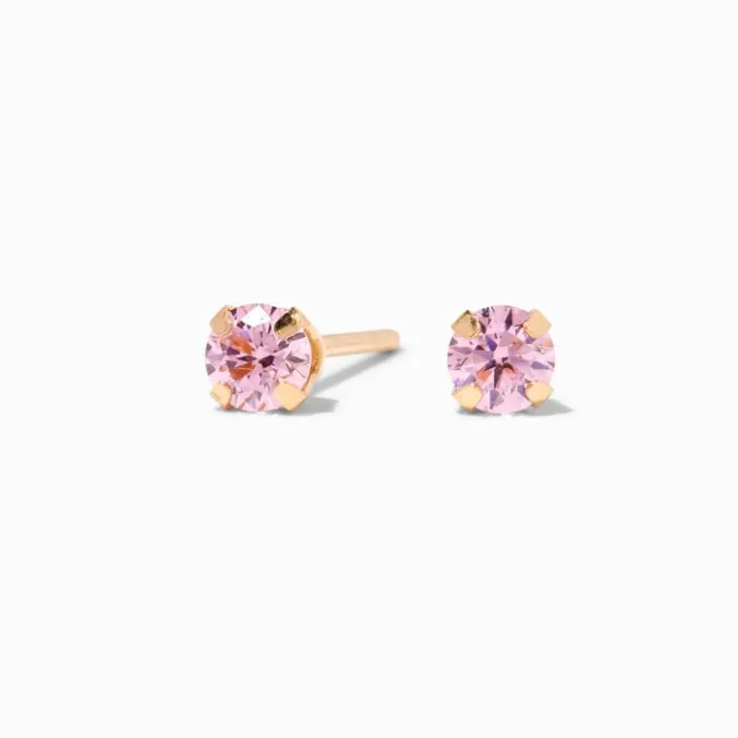 ICING 14kt Yellow Gold 3mm Pink CZ Studs Ear Piercing Kit with Ear Care Solution