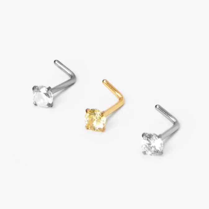 ICING Mixed Metal Cubic Zirconia 20G Nose Studs - 3 Pack