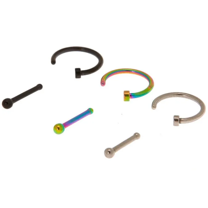 ICING Mixed Metal 18G Anodized Nose Ring & Stud Set - 6 Pack