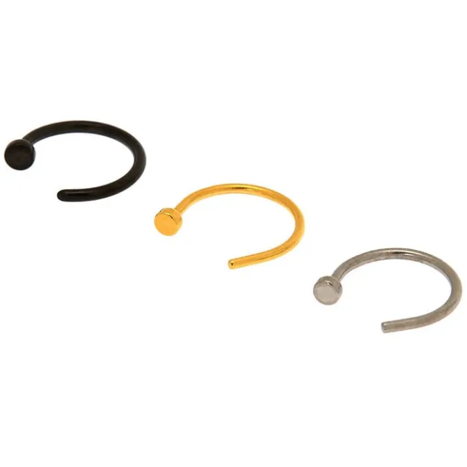 ICING Mixed Metal 20G Horseshoe Hoop Nose Rings - 3 Pack