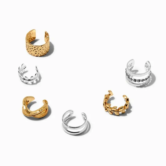 ICING Mixed Metal Leaf Wire Ear Cuff Earring Stackables - 6 Pack