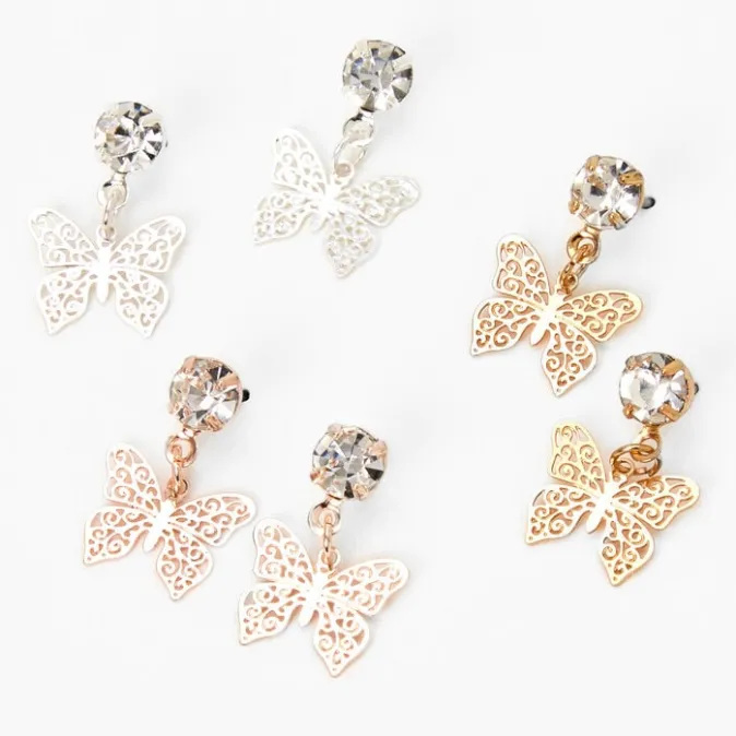 ICING Mixed Metal 0.5" Filigree Butterfly Drop Earrings - 3 Pack
