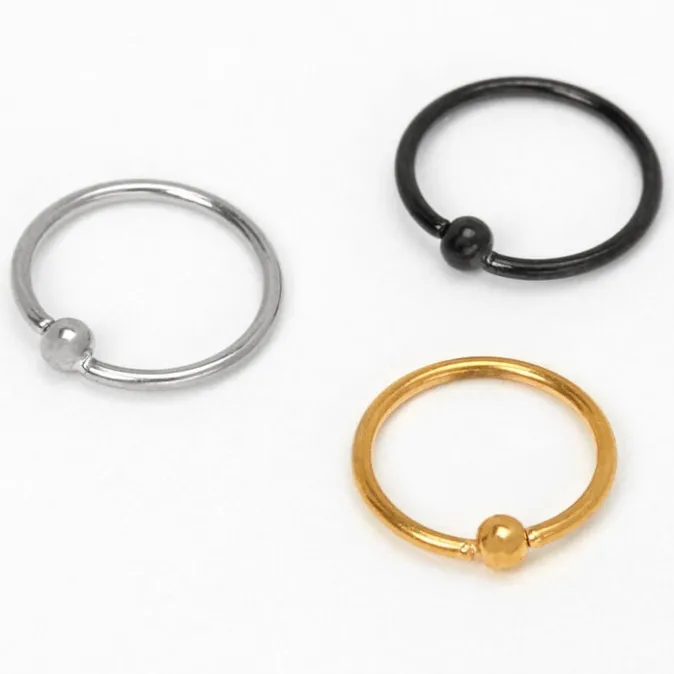 ICING Mixed Metal Titanium 22G Ball Hoop Nose Rings - 3 Pack
