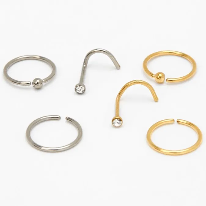 ICING Mixed Metal Titanium 20G Nose Rings & Studs - 6 Pack