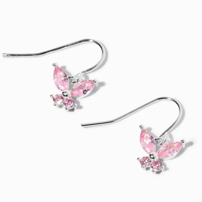 ICING Pink Cubic Zirconia Butterfly 0.5" Drop Earrings
