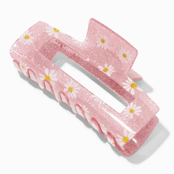 ICING Pink Daisy Large Rectangular Hair Claw