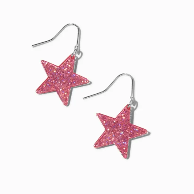 ICING Pink Glitter Star 1" Drop Earrings