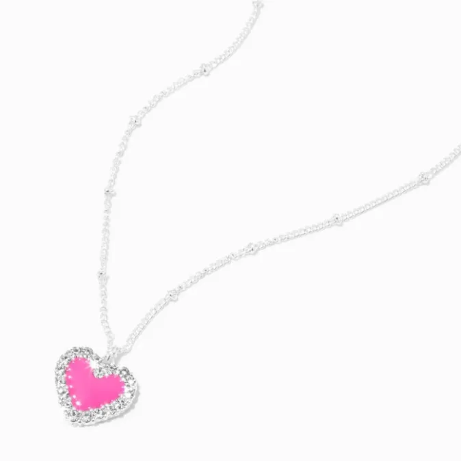 ICING Pink Heart Crystal Halo Silver Pendant Necklace