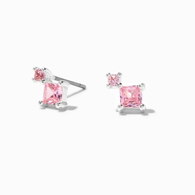 ICING Pink 5MM Cubic Zirconia Geometric Stud Earrings