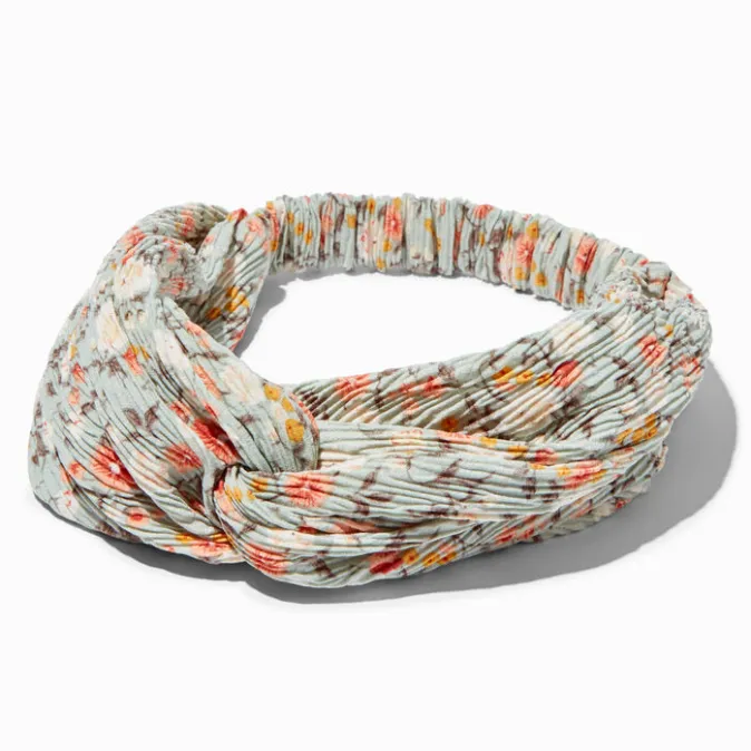 ICING Pleated Green Floral Twisted Headwrap