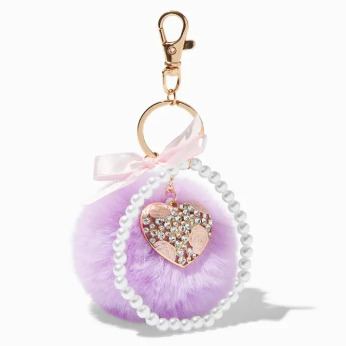 ICING Purple Pom Pom Heart Charm Keychain